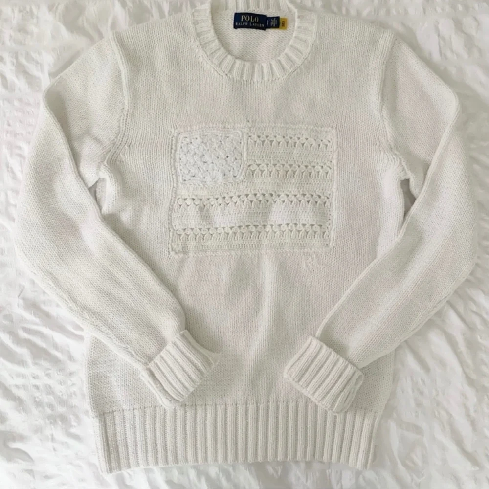 New Ralph Lauren American Flag White Sweater - Picture 1 of 12